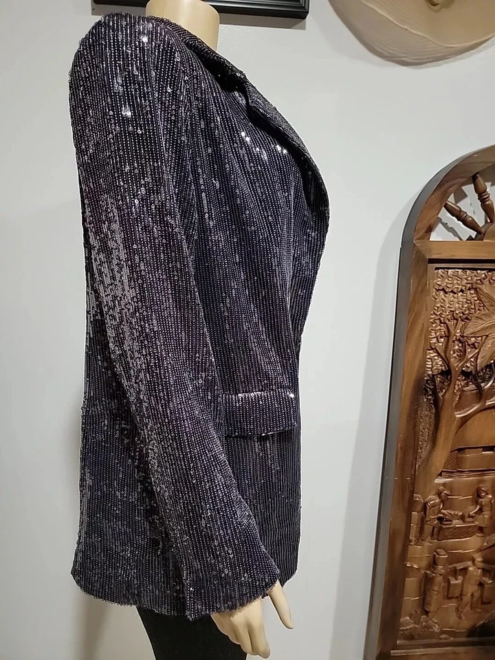 Rachel Zoe sequin Navy LUXURY Open Party Cocktail Jacket Blazer NWT #5 - Image 2 of 4