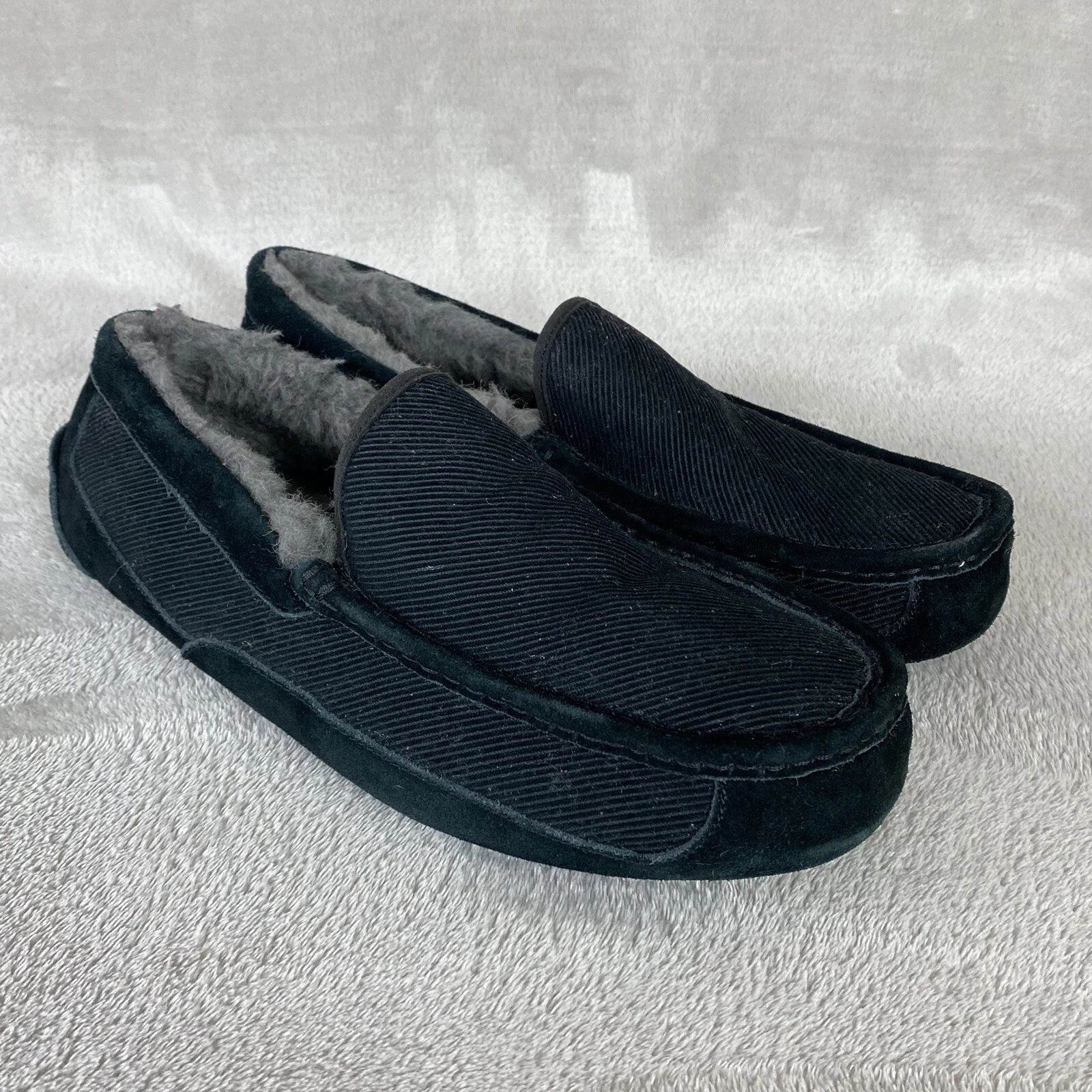 Mocassino pantofole uomo UGG Ascot in velluto a coste taglia 13 nero pelle di pecora slip on