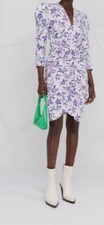 1190 Isabel Marant Women's White Celinasd Ruched Floral MIDI Dress Sz FR38/US6