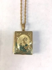 Gold Toned Photo Book Locket & Chain 12" engraved Mother/Child & initials LB 