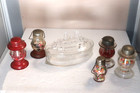 6 Glass/Tin Antique Candy Containers Lg Olympia Ship USA Avor .75 & 1 Oz — photo 1