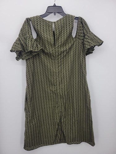 Banana Republic Limited Edition Dress Womens Large Green Eyelet Cold Shoulder - Picture 2 of 7