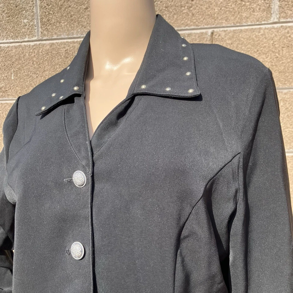 Nueva Chaqueta Grande Frontier Mujer Negra Blazer Occidental Vintage Manga Larga Tachuelas Foto 2 de 4