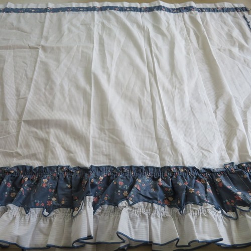 Pair of 2 Curtain Panels Blue Floral Ruffle Edge White Cotton 32 x 32 Vintage - Picture 12 of 14