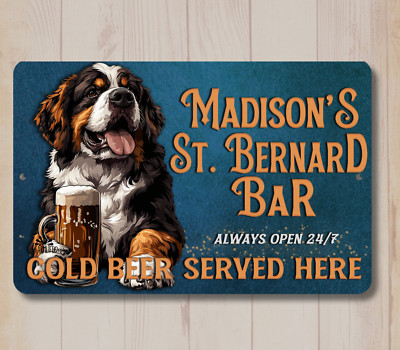 St Bernard Custom Sign saint dog Beer Personalized Bar Man Cave Metal tin decor