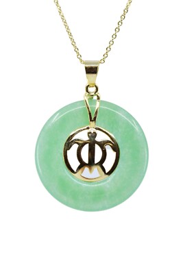Jade Hawaii Schildkröte/Honu runder Anhänger Halskette mit 18'' goldfarbener Kette