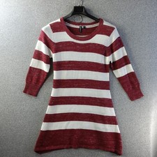 Kristin Nicole Sweater Dress Women L Red Striped Metalic Thread Long Sleeve Crew