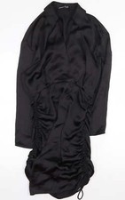 Zara Knit Womens Black Polyester Blend Shirt Dress Size S Zip