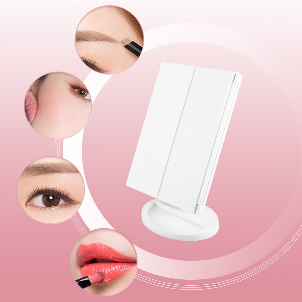 TriFold Lighted Mirror with LED Lights, Touch Screen, Makeup Mirror eBay