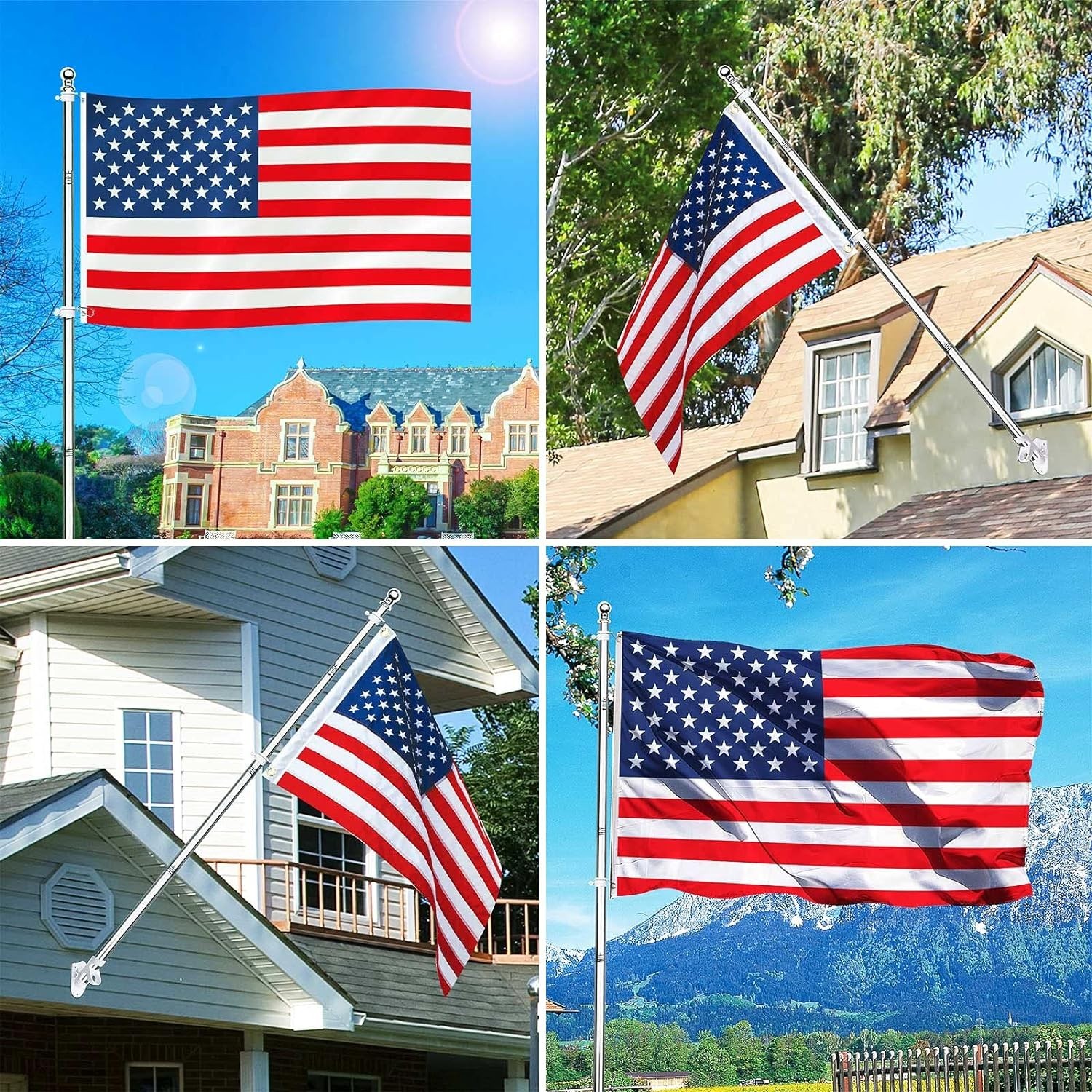 6 FT Stainless Steel Flag Pole Kit with Rotating Rings & Easy Assembly - Silver