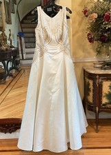 Vintage Stunning Silk Beige Embellished Beaded Wedding Dress Size 8