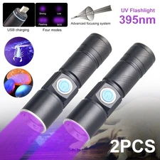 2PCS 395NM UV Flashlight Ultra Violet Mini Blacklight Light Black Torch