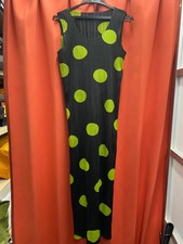 PLEATS PLEASE ISSEY MIYAKE Long Dress Black Green Polka Dot Sleeveless Pleated