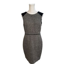 Banana Republic Womens 6P Herringbone Wool Blend Sheath Dress Black Cream NWT