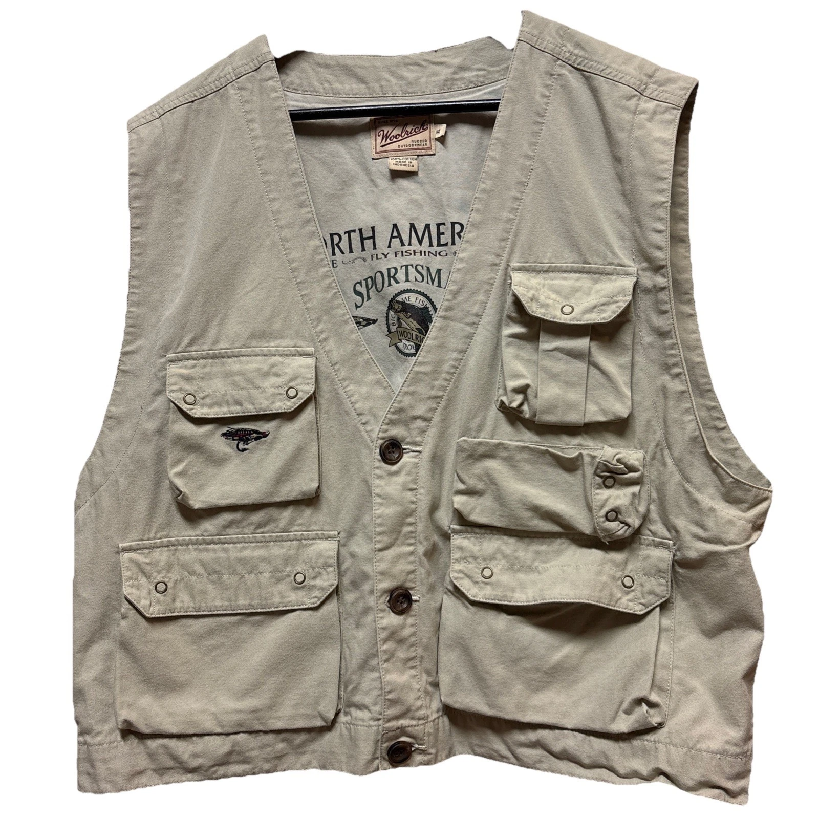 Vintage Men’s Woolrich Sportsman Fly Fishing Vest Straw Color Outdoorsy XL