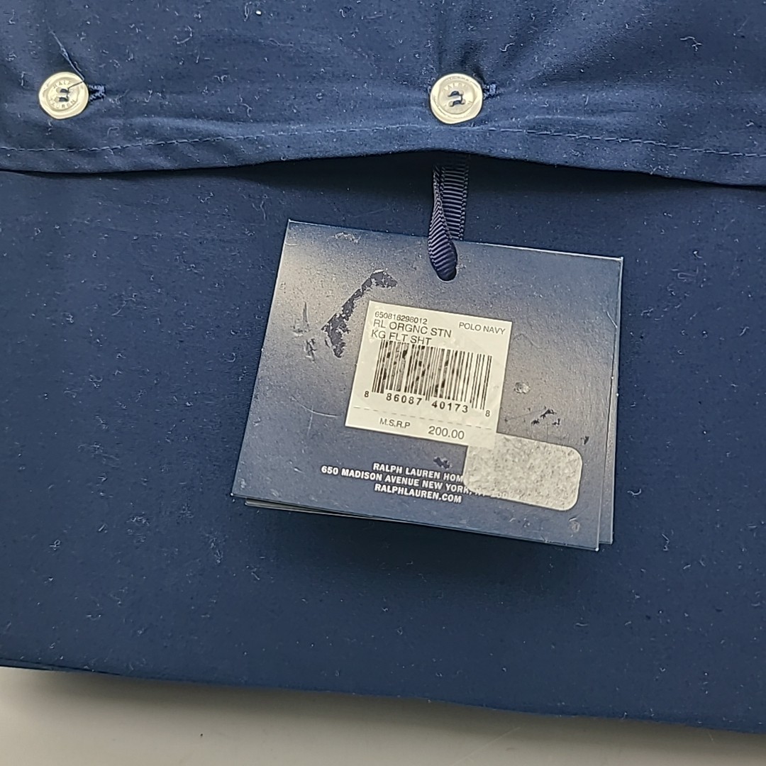NWT Ralph Lauren RL Home Organic Cotton Sateen King Flat Sheet $200 Polo Navy 