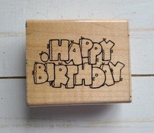 Fun HAPPY BIRTHDAY Wood Mounted Rubber Stamp D.O.T.S. used