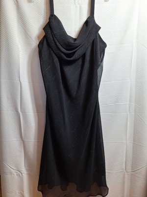 Vtg ONYX NITE Wendye Chaitin Chiffon Draped Front Midi Dress Sz 1X? Black Y2K