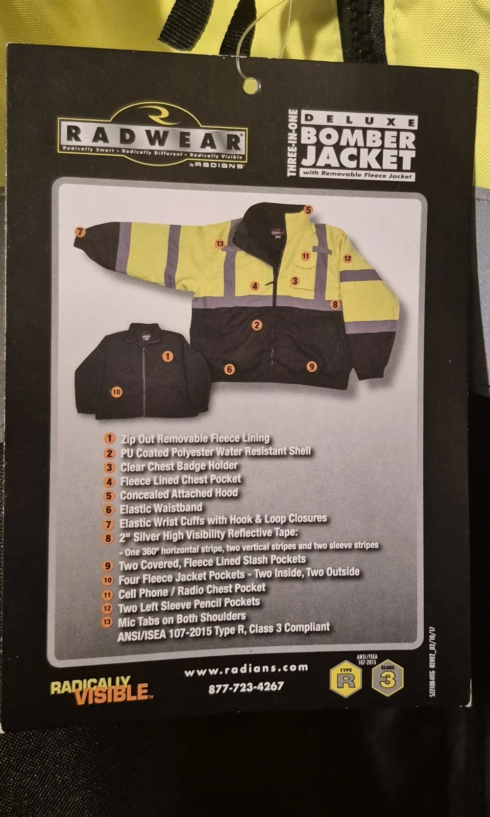 RADWEAR THREE-IN ONE DELUXE BOMBER JACKET W REMOVABLE FLEECE Liner 3xl brand new - product detail image 16