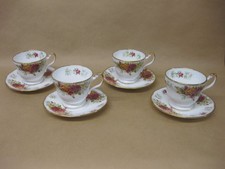 4 Vintage Queen's Rosina China Stratford Tea Cups & Saucers ~ Bone China