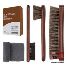 4-Piece 100 Horse Hair Shoe Brush Kit Premium Dauber Applicators Leather Care