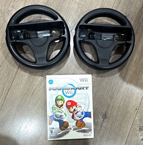 Nintendo Mario Kart Wii Racing Game Bundle w/ 2 Wii Steering Wheels NTSC-U/C