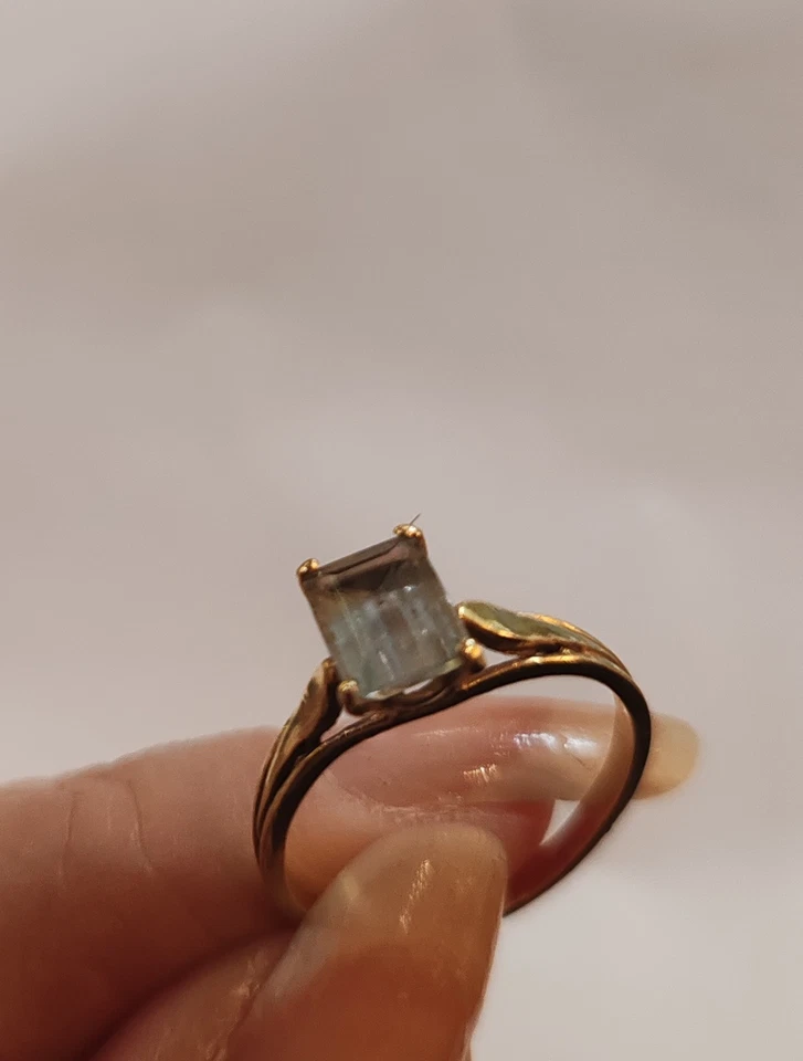 Bague or jaune 18 carats et aigue marine rectangulaire - Photo 3/4