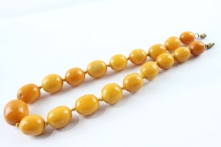 Butterscotch Amber Necklace Individually Knotted Graduated Barrel Clasp