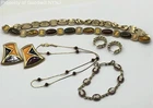 Nina & Vintage Costume Jewelry Lot 5 Cameo Enamel Necklace Hoop Earrings 91g