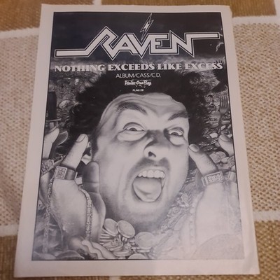 Vintage RAVEN NOTHING EXCEEDS LIKE EXCESS ALBUM CD LP ADVERT PROMO A4 POSTER KER