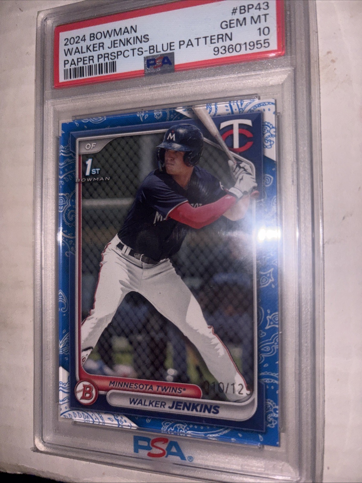 2024 Bowman - Prospects Walker Jenkins #BP-43 Blue Pattern /125 (RC) PSA 10