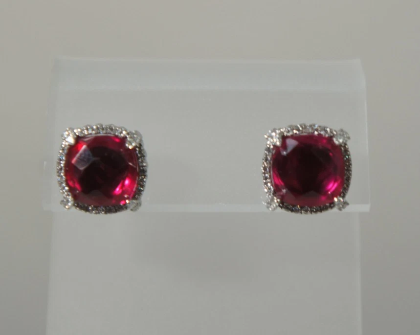 David Yurman 925 Silver 585 Gold RED Garnet Diamond Halo Chatelaine Earrings - Image 2 of 4