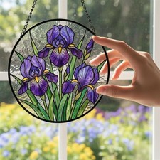 Purple Iris Stained Glass Suncatcher, Floral Window Hanging, Mother's Day Gift