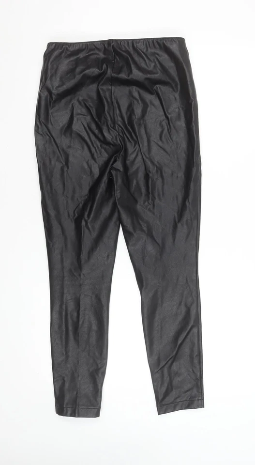 Next Women Black Faux Leather Leggings Size 10 Regular Stretchy Pull-On - Image 3 of 4