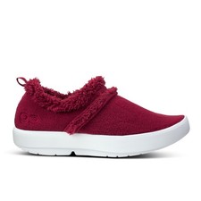 NEW OOFOS Women OOCOOZIE Low Recovery Shoes Sherpa sneakers Cabernet red Slip-on