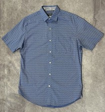 VAN HEUSEN Classic Fit Blue Short Sleeve Button Up Shirt Men Size Small 14-14.5