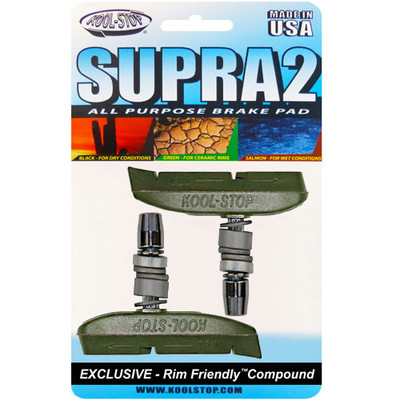 Kool-Stop T3 Supra 2 V-Brake Bremsschuhe 66,5 mm für Keramikfelgen, grün