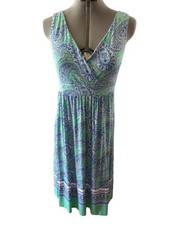 Old Navy Womens Sleeveless V Neck Green & Blue Paisley Midi Summer Dress Size S
