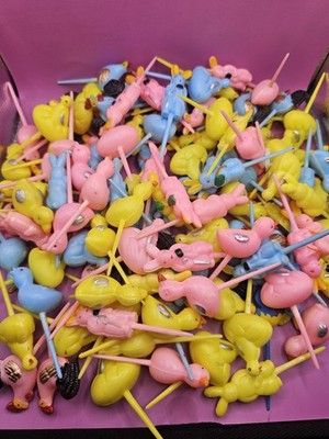 Lot of 120 Vintage Spring Bunny Chicken Cup Cake Toppers Appetizer Picks Easter