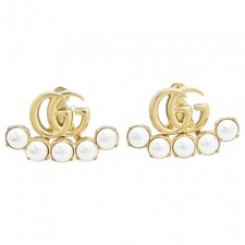 Auth GUCCI Double G Petite Marmont Logo Pearl Earrings gu9921ss