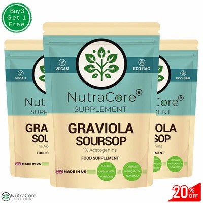 NUTRA CORE Graviola (Soursop) Fruit-6000mg Caps (1%Acetogenins)-Antioxidant&Liver Support