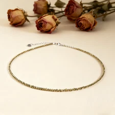 Natural Pyrite Stone Beaded Dainty Choker Delicate Gemstone Necklace Handmade