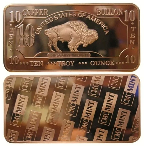 COPPER BUFFALO Bar 10 Troy Ounce Investment BULLION Bar 10 Oz 325g .999 PURE Cu