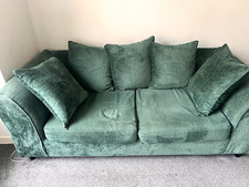 Green Solid 3 Seater Upholstered Sofa with Cushions for Adults Living Room