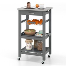 Rolling Kitchen Storage Trolley Cart Cupboard Island Stainless Steel Counter Top