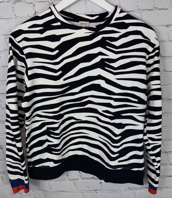 KULE The Hobbes Zebra Print Sweatshirt Women s Size Small Black White