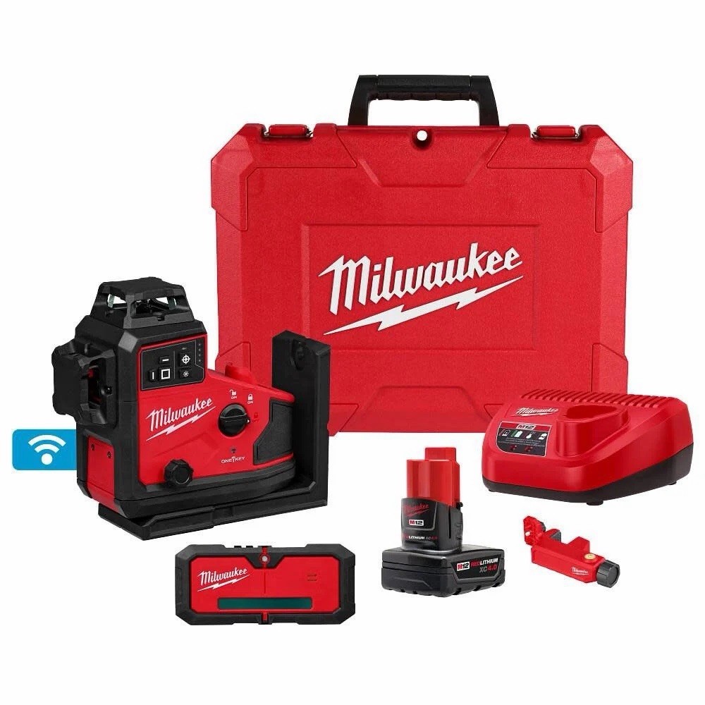 Milwaukee 3642-21 M12 Green 360 3-Plane Laser W/ Automatic Alignment & Receiver