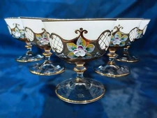 Czech bohemia crystal white glass ice cream 11cm decorated gold and enamel 6pc