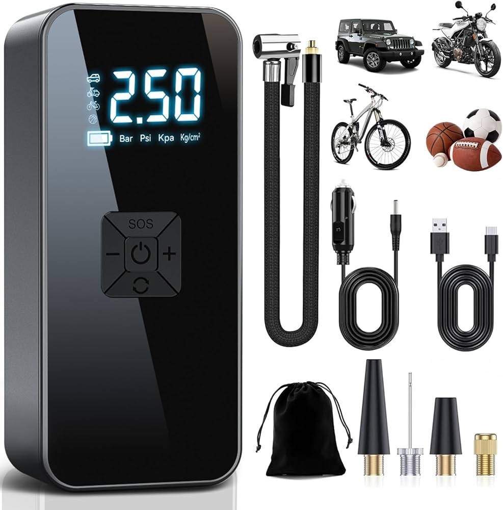 Bomba de aire eléctrica LCD 150PSI batería coche y bicicleta neumáticos compresor de aire comprimido