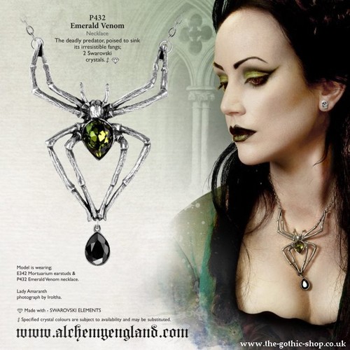 Alchemy Gothic Emerald Venom Spider Pendant Green & Black Crystals Necklace P432 - Picture 6 of 7